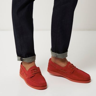 Red suede boat shoes